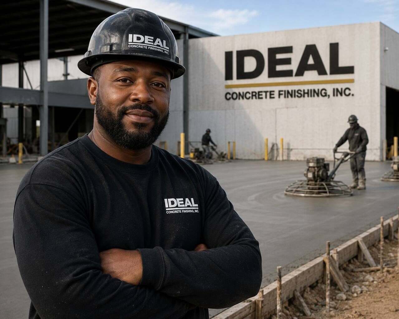 Ideal Concrete Finishing crew on a commercial job site
